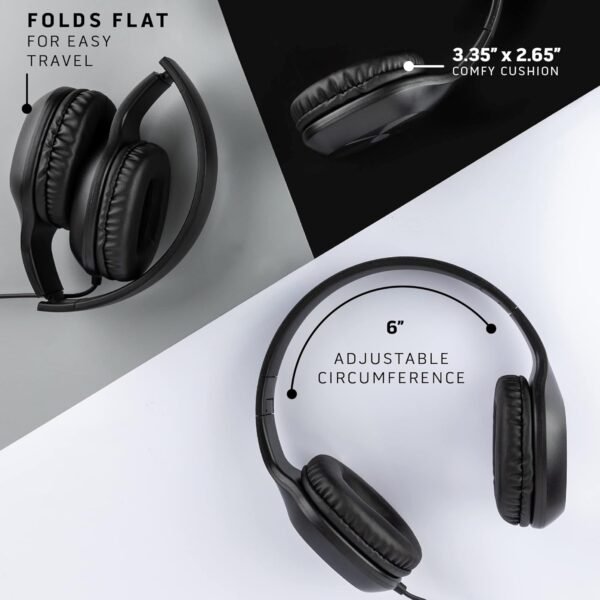 Sonitum Kids Headphones, 5-Pack, On-Ear, 3.5mm Wired, Adjustable, Cushioned, Black - Image 3