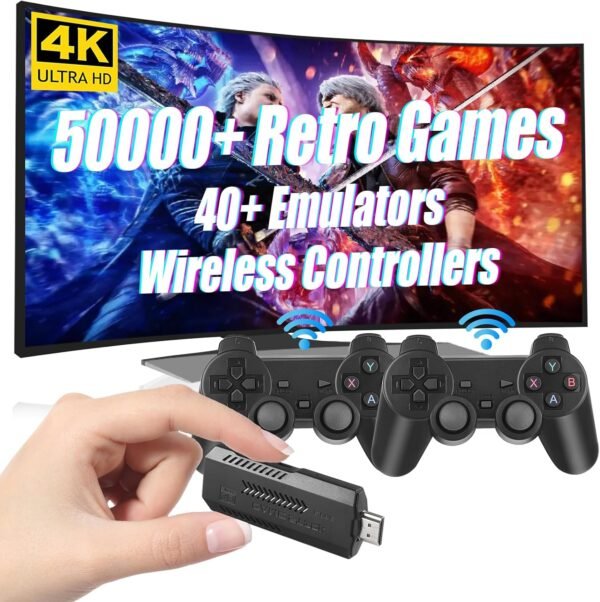 Wireless Retro Game Console, 128G Game Console Built in 50,000 Games, 40+ Emulators, Dual Wireless Controllers, Plug & Play Video Game Consoles, 4K HDMI Nostalgia Stick Game for TV - Image 2