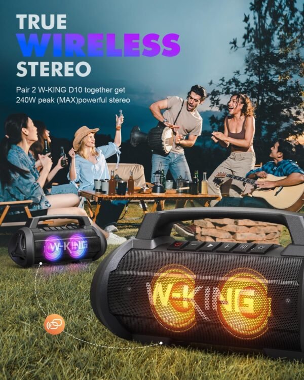 120W Peak 70W Portable Speaker, W-KING IPX6 Waterproof Bluetooth Speaker/Subwoofer/42H/DSP/EQ/Stereo Pair/RGB/Powerbank/MIC in/TF, Loud Outdoor Speakers Bluetooth Wireless Large Boombox for Party/Pool - Image 6