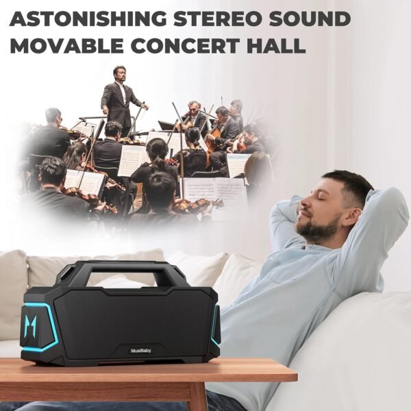 Bluetooth Speaker,MusiBaby Speakers Bluetooth Wireless,Waterproof,Portable Bluetooth Speaker with 80W Booming Sound,20H Play,IPX6,DSP,Dual Pairing,Bluetooth 5.3,Outdoor Speaker for Camping,Beach,Gifts - Image 3