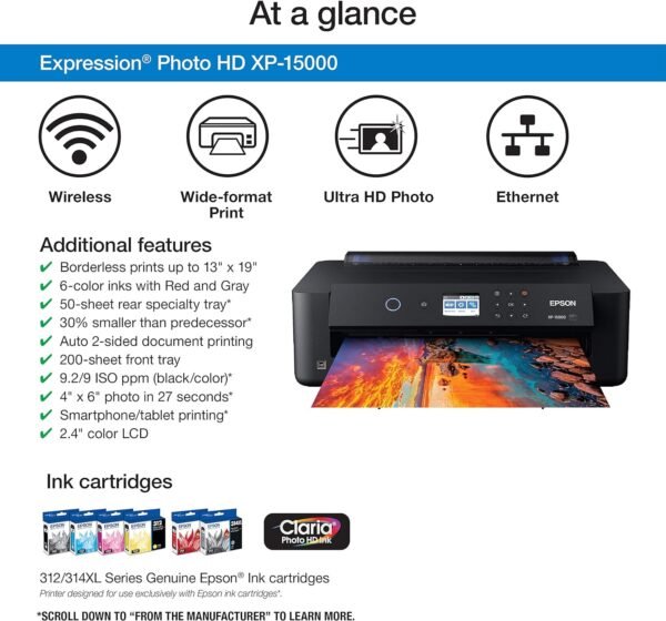Epson Expression Photo HD XP-15000 Wireless Color Wide-Format Printer, Amazon Dash Replenishment Ready, Black, Large - Image 4