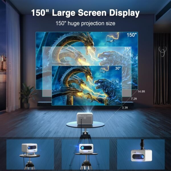 [Electric Focus] Himovies Projector, Mini Projector with WiFi and Bluetooth, ±50° Vertical Keystone Portable Projector with Tripod, FHD 1080P Movie Projector for Smartphone/TV Stick/HDMI/USB - Image 8