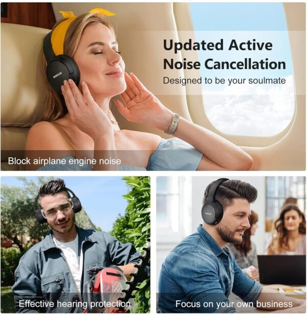 RUNOLIM Hybrid Active Noise Cancelling Headphones, Wireless Over Ear Bluetooth Headphones with Microphone, 70H Playtime, Foldable Headphones with HiFi Audio, Deep Bass for Home Travel Office - Image 10