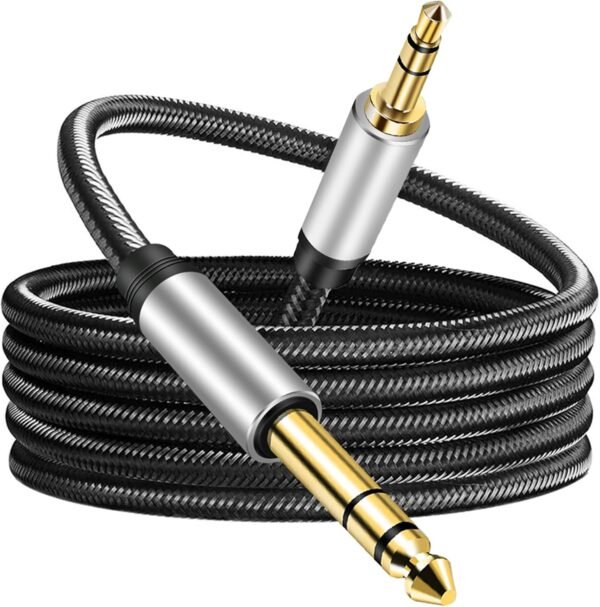 3.5 mm to 6.35 mm Audio Cable 20Ft, Gold-Plated Terminal Silver Color Zinc Alloy Housing 3.5mm 1/8" Male TRS to 6.35mm 1/4" Male TRS Nylon Braided Stereo Audio Cable for Cellphone,Amplifiers(20Ft/6M) - Image 2