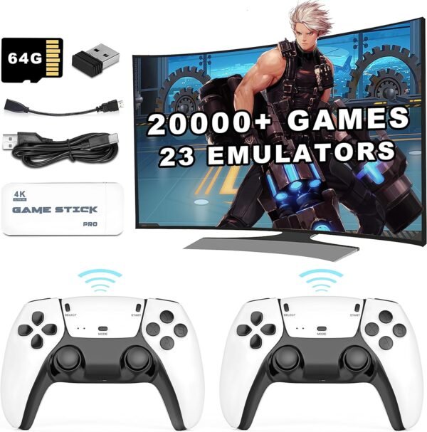 Retro Wireless Game Stick - HD Output System 23 Emulators 20000+ Games, Plug and Play Video Game Consoles with 64GB TF Card, 2.4G Wireless Controllers - Gift for Gamers of All Ages - Image 2