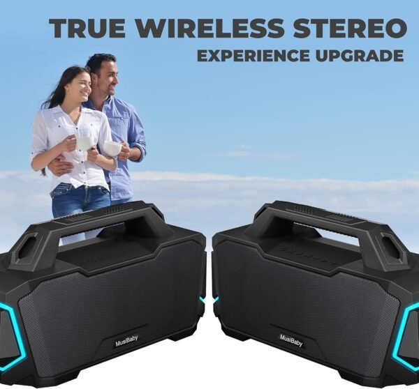 Bluetooth Speaker,MusiBaby Speakers Bluetooth Wireless,Waterproof,Portable Bluetooth Speaker with 80W Booming Sound,20H Play,IPX6,DSP,Dual Pairing,Bluetooth 5.3,Outdoor Speaker for Camping,Beach,Gifts - Image 7