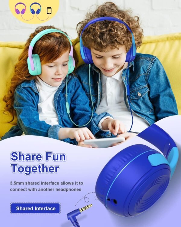 ELECDER Kids Headphones, S8 Wired Headphones for Kids with Microphone for Boys Girls, Adjustable 85dB/94dB Volume Limited (Navy/Blue) - Image 6