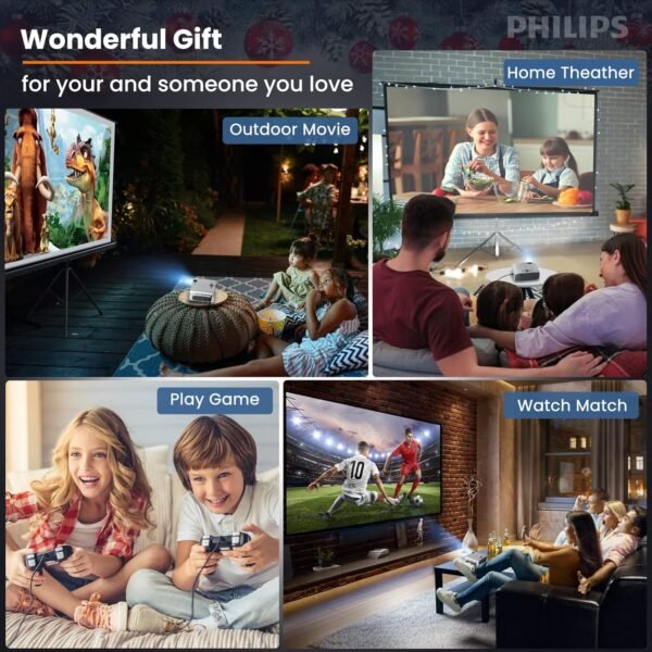 PHILIPS Android TV Projector with Apps and 5G WiFi Bluetooth - Smart Projector Built-in Netflix, YouTube, Outdoor Movie Projector 4D 4P Keystone, Zoom, Compatible w/ iOS/Android/Xbox/PS4/TV Stick/HDMI - Image 10