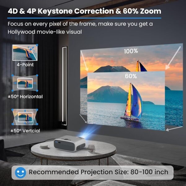 PHILIPS Android TV Projector with Apps and 5G WiFi Bluetooth - Smart Projector Built-in Netflix, YouTube, Outdoor Movie Projector 4D 4P Keystone, Zoom, Compatible w/ iOS/Android/Xbox/PS4/TV Stick/HDMI - Image 6