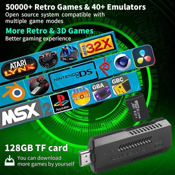 Wireless Retro Game Console, 128G Game Console Built in 50,000 Games, 40+ Emulators, Dual Wireless Controllers, Plug & Play Video Game Consoles, 4K HDMI Nostalgia Stick Game for TV - Image 3