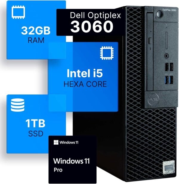 Dell Optiplex 3060 Desktop Computer | Intel i5-8500 (3.2) | 32GB DDR4 RAM | 1TB SSD Solid State | Windows 11 Professional | Home or Office PC (Renewed) - Image 2