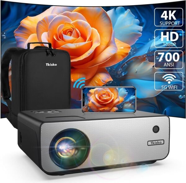 [Electric Focus/Keystone Correction] 4K-Projector with WiFi and Bluetooth, Tkisko 700 ANSI FHD 1080P Projector 4K Supported, Portable Outdoor Movie Projector, Smart Projector for Phone/PC/TV Stick - Image 2