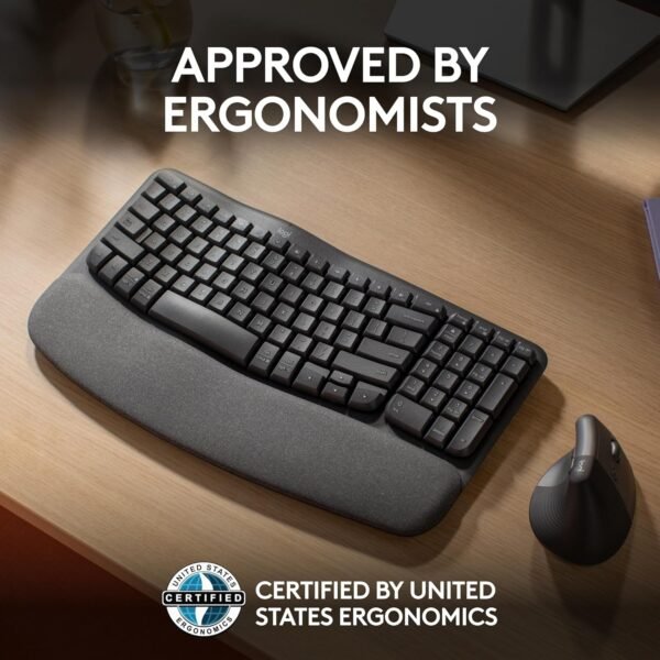 Logitech Wave Keys Wireless Ergonomic Keyboard with Cushioned Palm Rest, Comfortable Natural Typing, Easy-Switch, Bluetooth, Logi Bolt Receiver, for Multi-OS, Windows/Mac - Graphite - Image 6