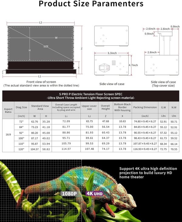 Vivid Storm Since 2004-Projector Screens S PRO P 120inch Perforate Sound Transparent Tension Floor Screen, Compatible Ultra Short Focus Laser Projector,VSDSTUST120HP - Image 8