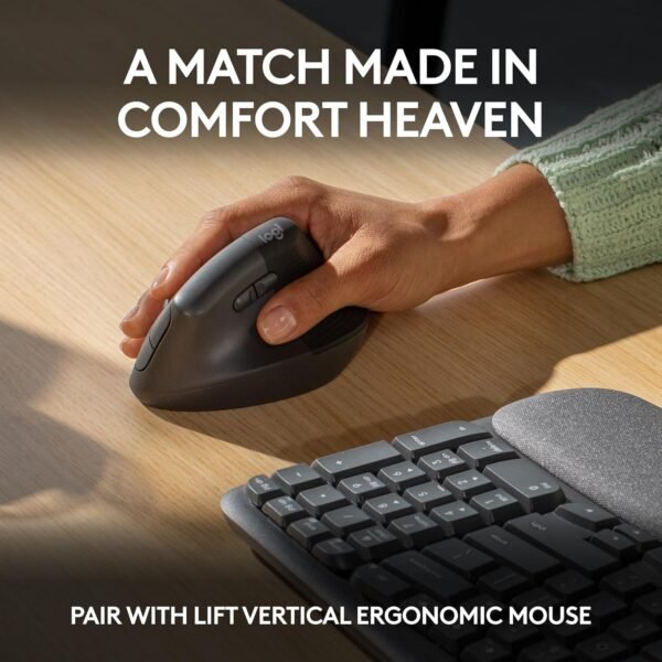 Logitech Wave Keys Wireless Ergonomic Keyboard with Cushioned Palm Rest, Comfortable Natural Typing, Easy-Switch, Bluetooth, Logi Bolt Receiver, for Multi-OS, Windows/Mac - Graphite - Image 9