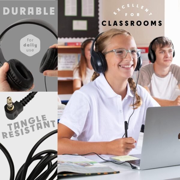 Sonitum Kids Headphones, 5-Pack, On-Ear, 3.5mm Wired, Adjustable, Cushioned, Black - Image 4