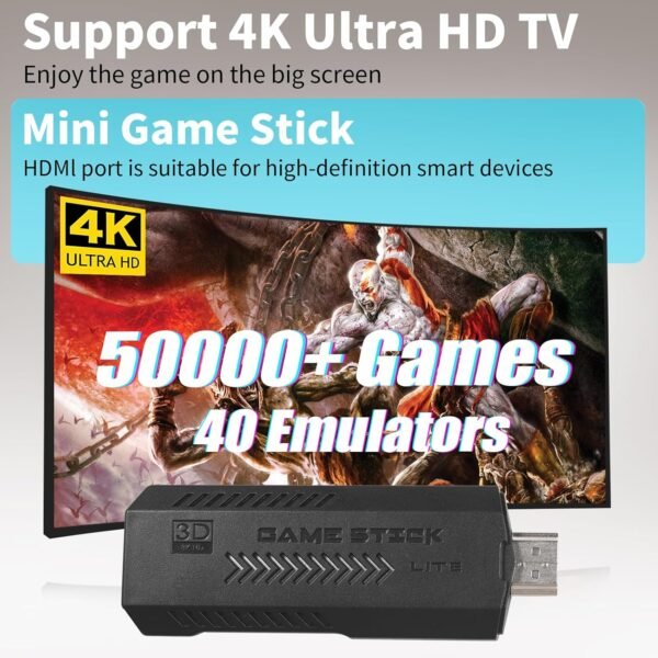 Wireless Retro Game Console, 128G Game Console Built in 50,000 Games, 40+ Emulators, Dual Wireless Controllers, Plug & Play Video Game Consoles, 4K HDMI Nostalgia Stick Game for TV - Image 4
