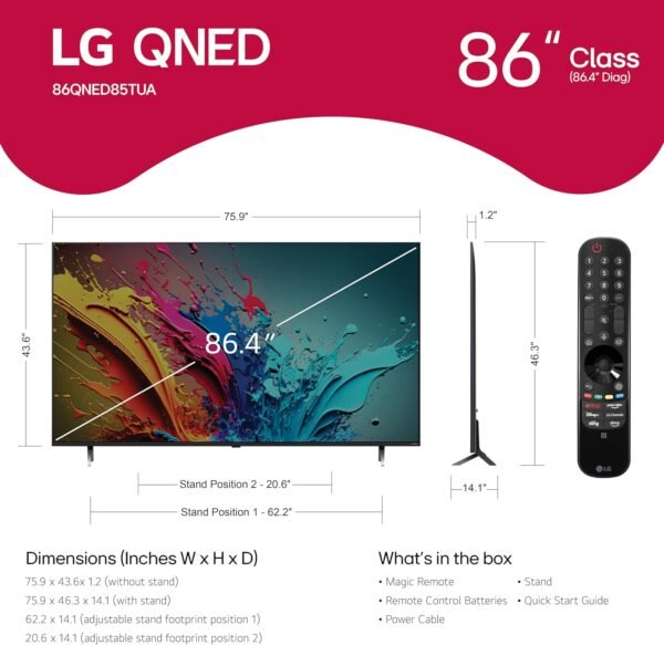 LG 86-Inch Class QNED85T Series LED Smart TV 4K Processor Flat Screen with Magic Remote AI-Powered with Alexa Built-in (86QNED85TUA, 2024) - Image 3