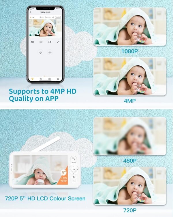 ARENTI Upgraded 720P 5" HD Split-Screen Baby Monitor,4MP 2.4G&5G WiFi Baby Monitor with 2 Camera and Audio, Night Light,Auto Traking,Cry&Motion Detection,Temperature Sensor, App Control - Image 7