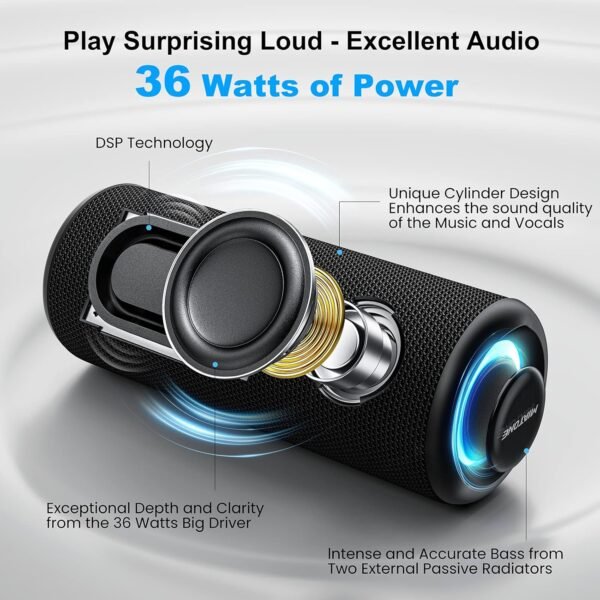 MIATONE Bluetooth Speakers 36W Portable Speaker with Stereo Sound Bass, Bluetooth 5.3 Wireless Speaker USB Type C Outdoor, 5000mAh 16H Playtime IPX7 Waterproof, Color Lights Speaker (Black) - Image 3