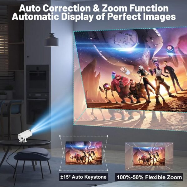 Mini Projector with WIFI 6 and Bluetooth, 4K 1080P Support Portable Projector 180° Rotatable 130'' Screen Movie Projector Auto Keystone Compatible for Laptop, PC, Smartphone (White) - Image 5